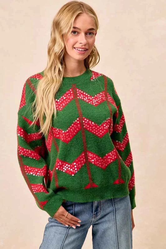Christmas Theme Chevron Sequins Detail Sweater 33a5065f2d614c439749e94374b3a4a4-Max-Origin
