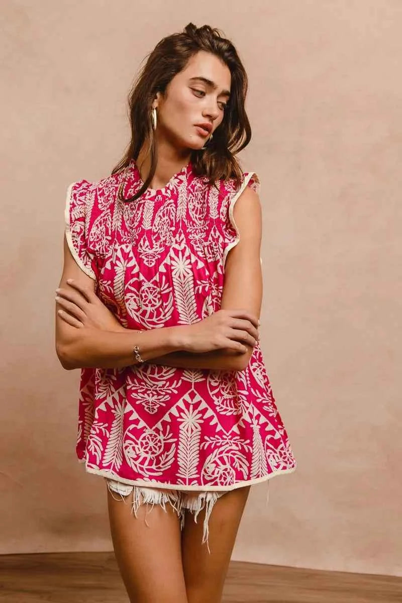 Printed Ruffle Sleeve Top 33a7574aad804effbca190b115cab10c-Max-Origin