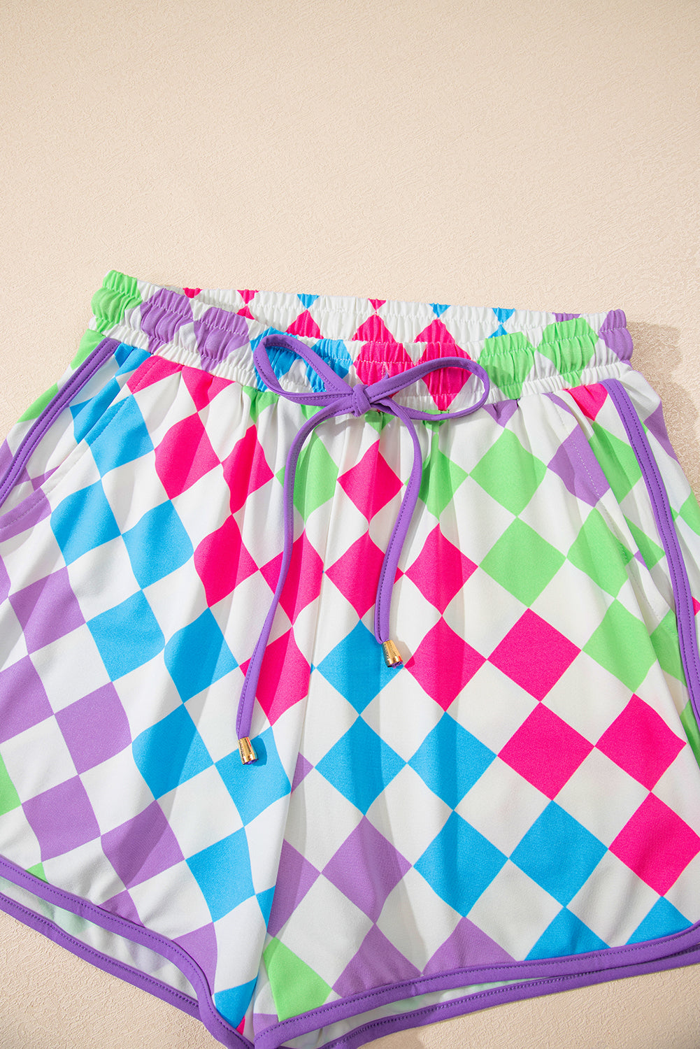 Rose Checkered Drawstring Elastic Waist Casual Shorts 33a815ab39a76178