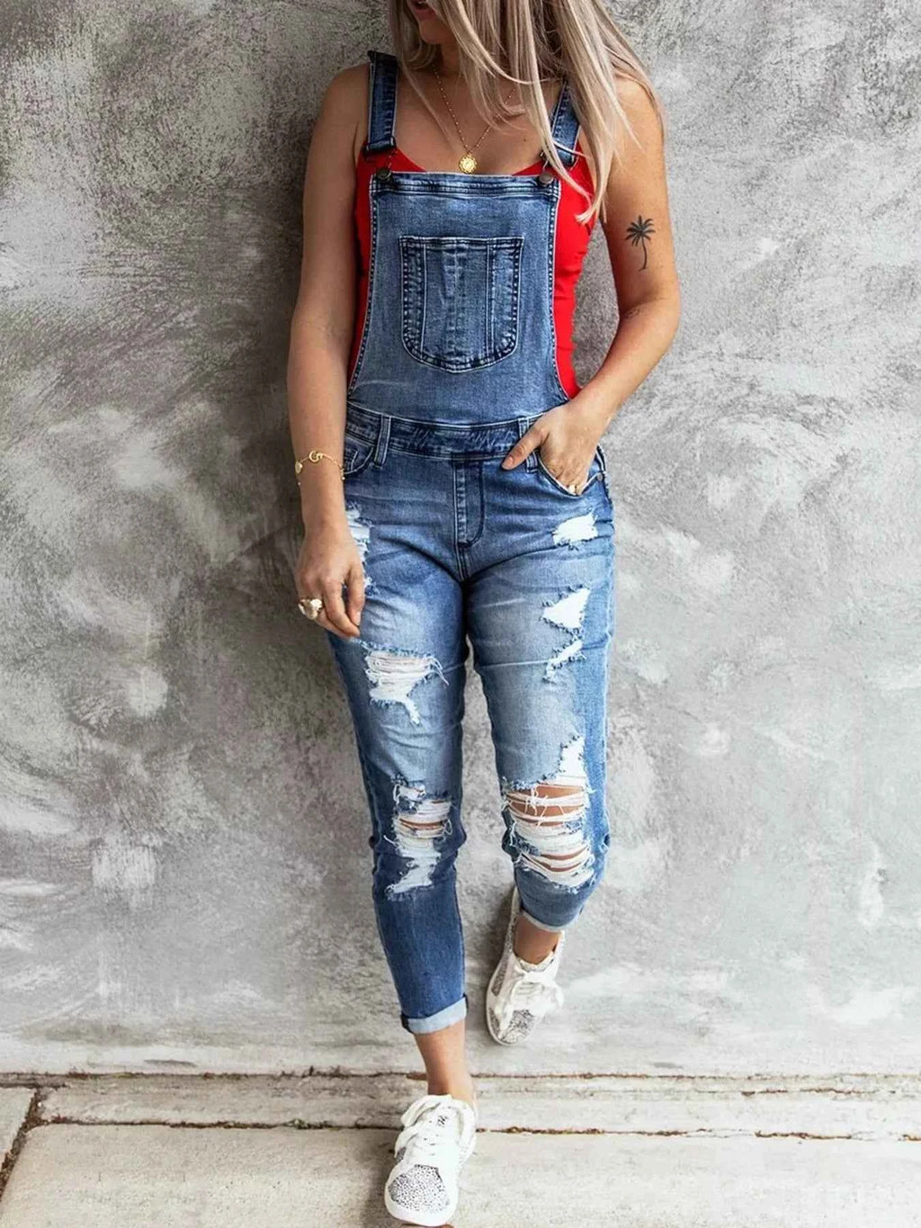Wide Strap Distressed Denim Overalls Light Blue 33a9a7b3-fb90-44f4-9a53-9436844deded-Max-Origin