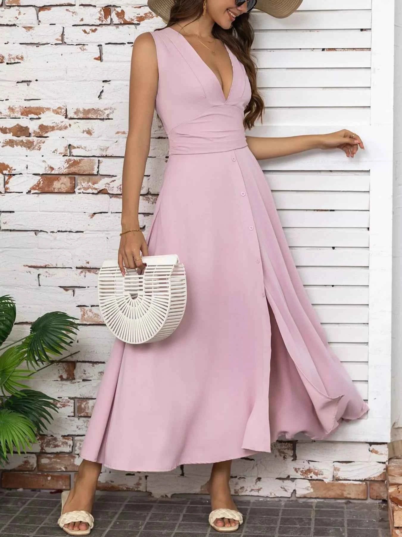 Full Size Slit V-Neck Sleeveless Dress Plus Size Pink 33b00323-0359-4695-bec1-f85f854381d8-Max-Origin