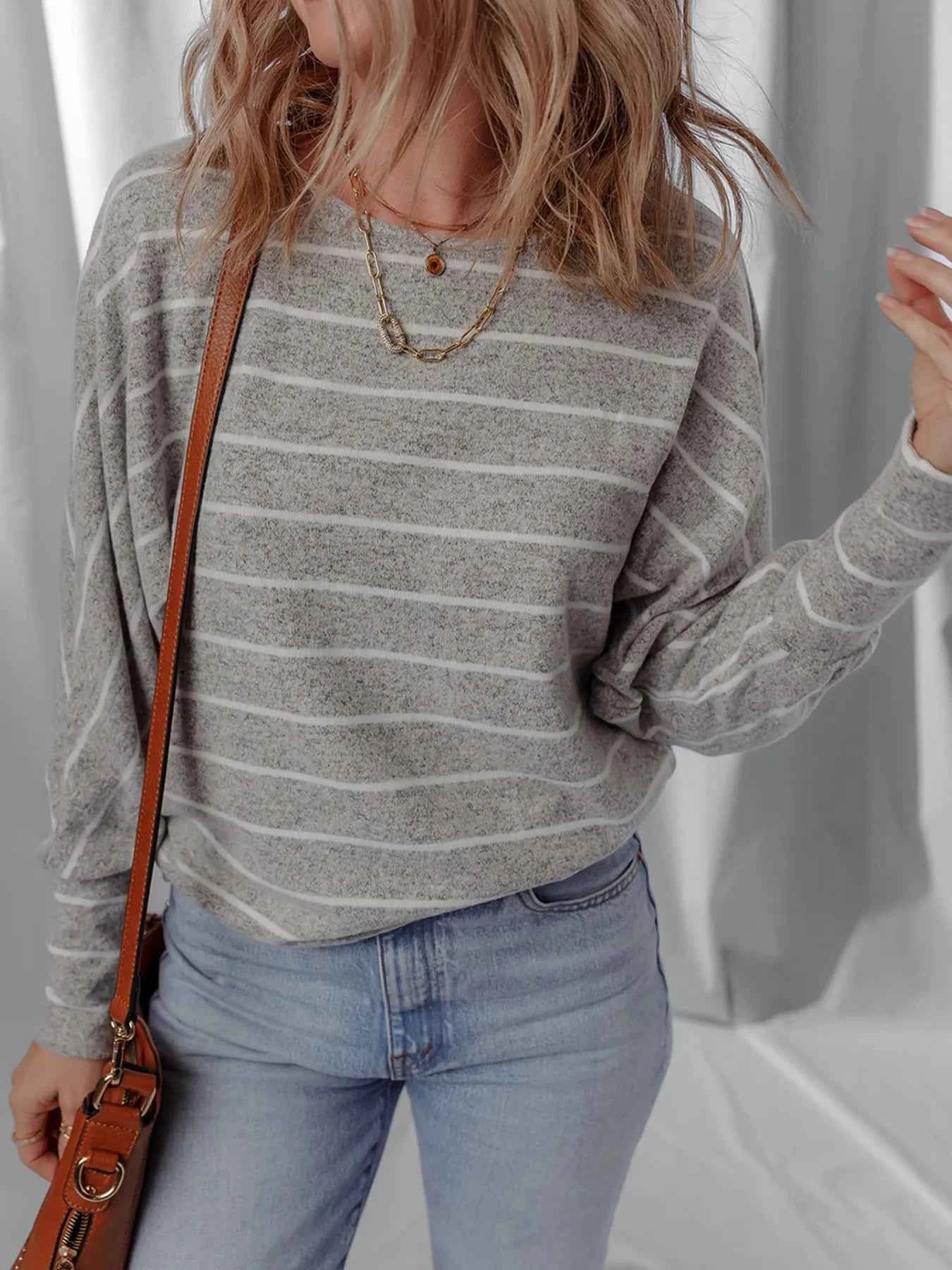 Stripe Dolman Sleeve Drop Shoulder Top 33b04ec739224b53970675e111d63fe3-Max-Origin