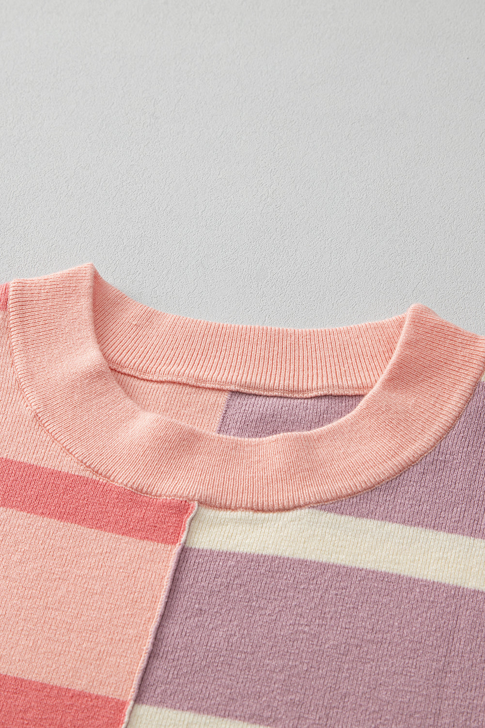Pink Striped Patchwork Drop Shoulder Sweater 33b7ebc6e7236b50