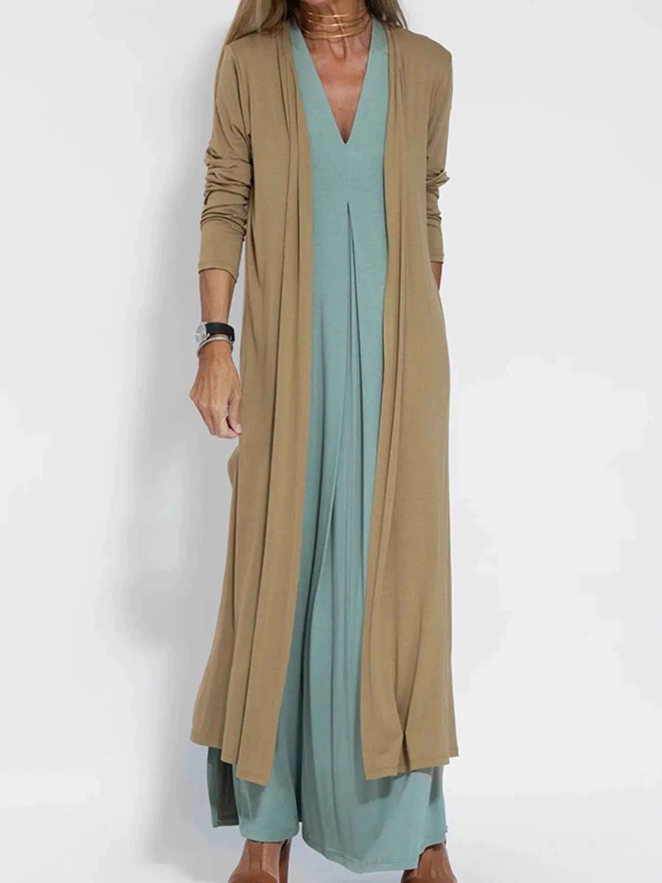 Full Size Open Front Side Slit Longline Cardigan Plus Size Caramel 33ba0a19-421e-4c92-b121-a6dbd52b1e10-Max-Origin