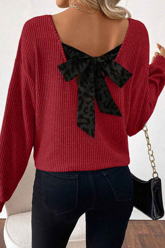 Racing Red Leopard Back Bow Ribbed Top Racing Red 95%Polyester+5%Elastane 33baf015c0182b21