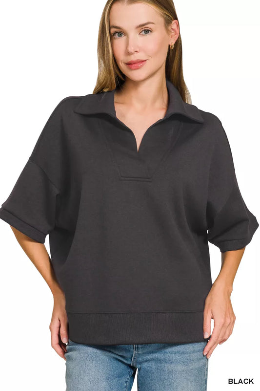 Scuba Collared Short Sleeve Pullover BLACK 33c16ec7-283b-44a5-bad2-131acd455a9b-Max-Origin