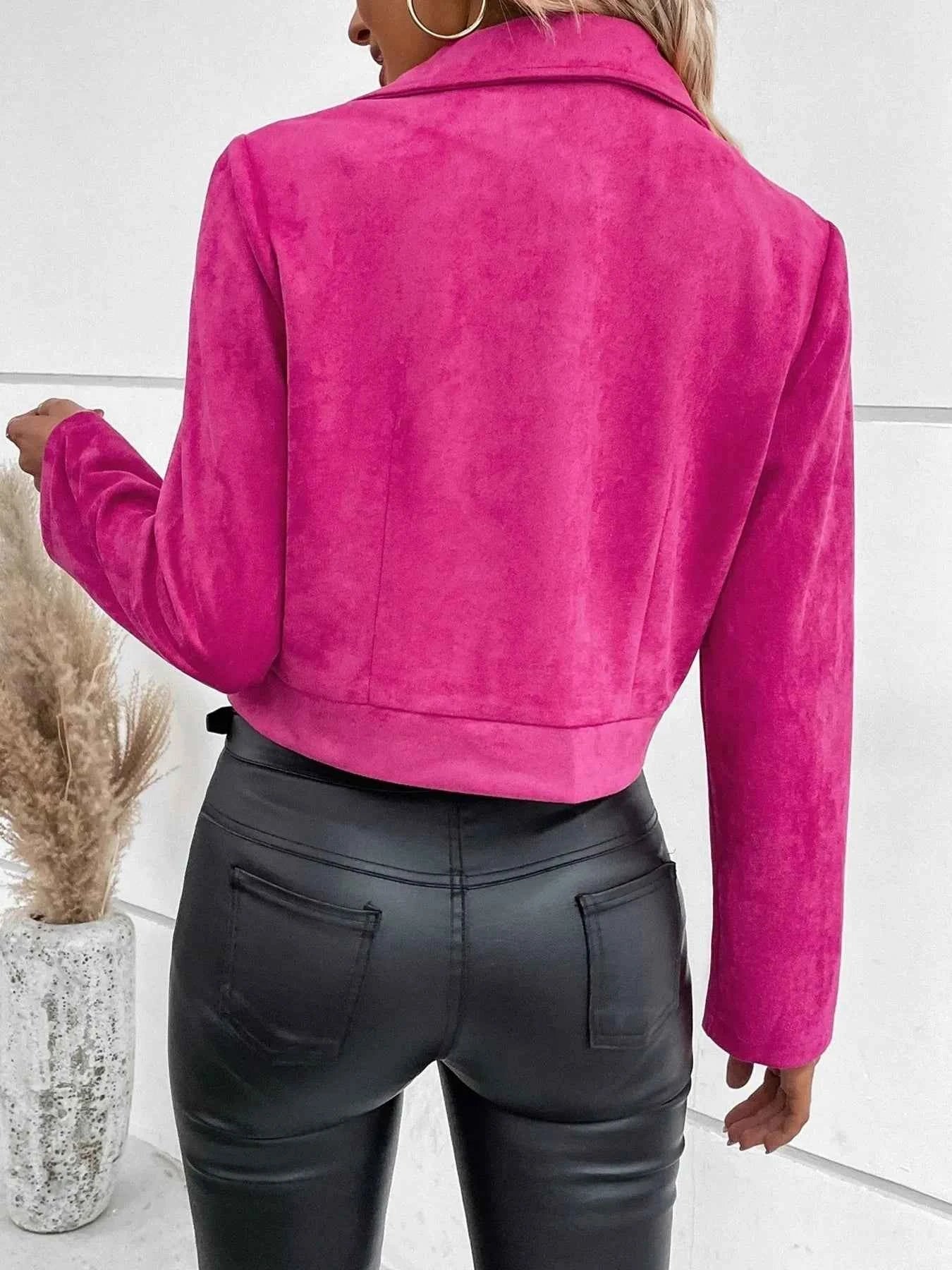 Zip Up Suede Cropped Moto Jacket