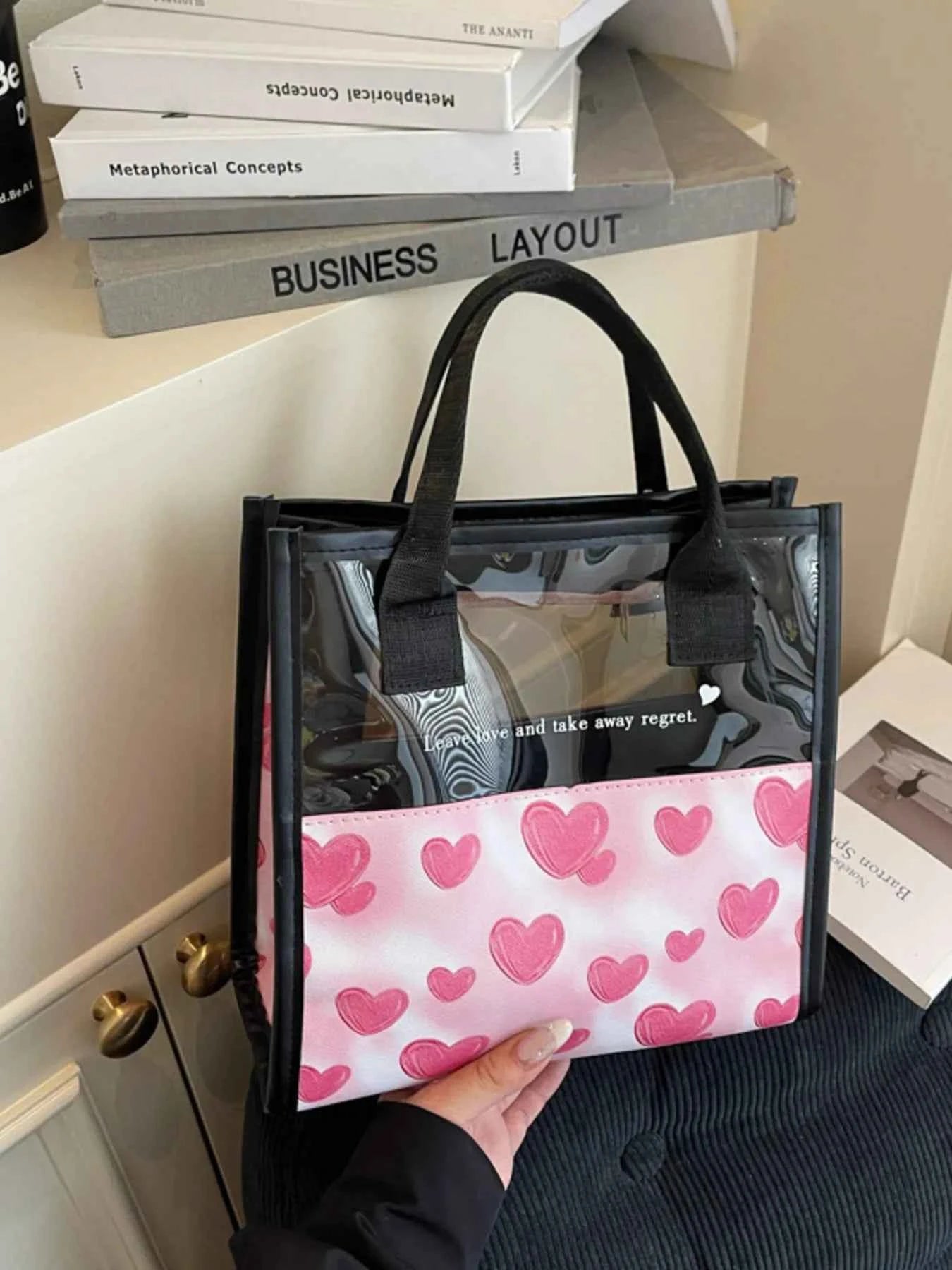 Heart Print Fashion Handbag Pink One Size 33c7e337b627474ab9d479e3d38a4744-Max-Origin