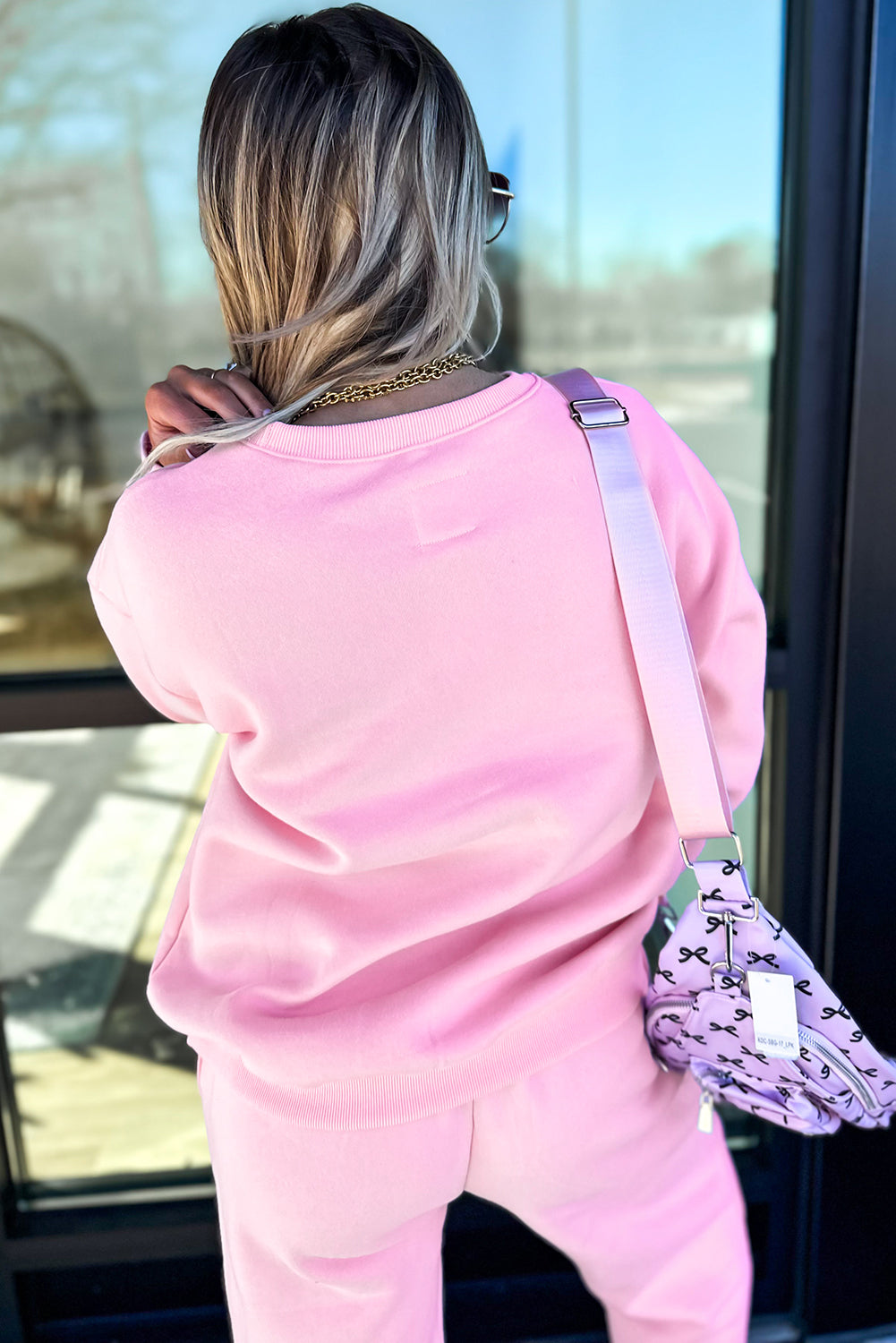 Phalaenopsis Chenille Heart Pattern Casual Pants Set 33c9b74da810296e