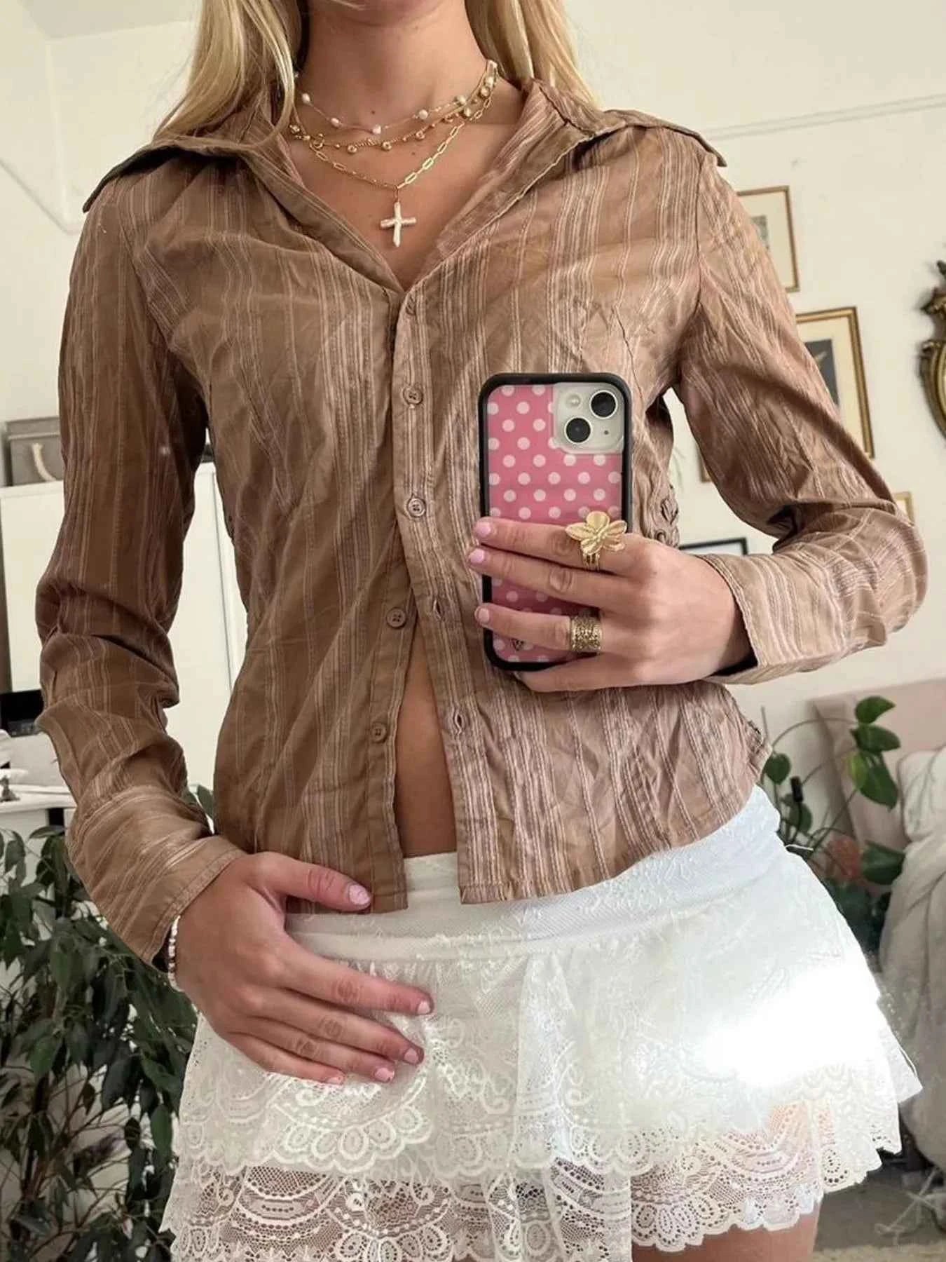 Printed Button-Down Long Sleeve Shirt