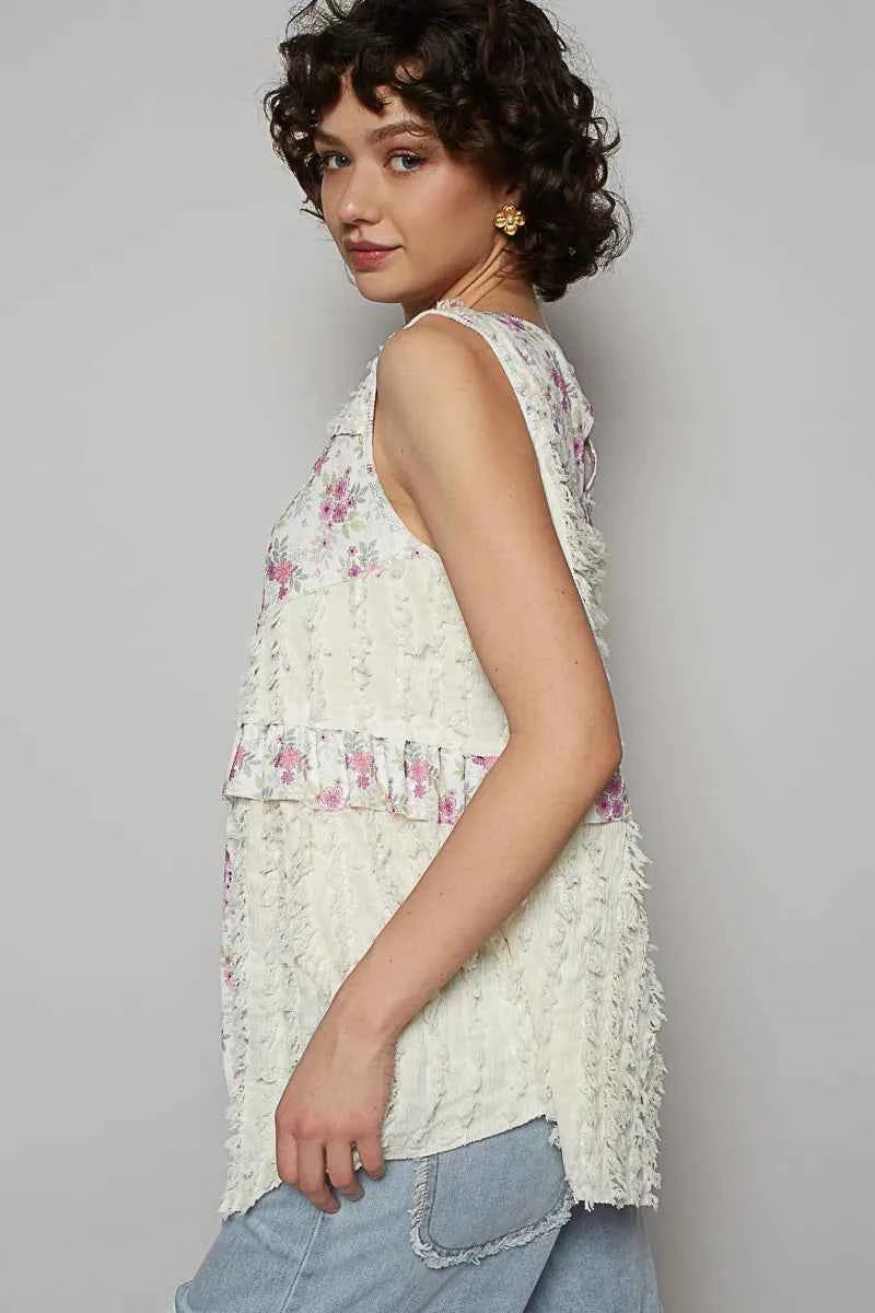 Floral Textured Round Neck Sleeveless Top 33cd8338-b238-4c14-8c2b-6e0c4324af13-Max-Origin