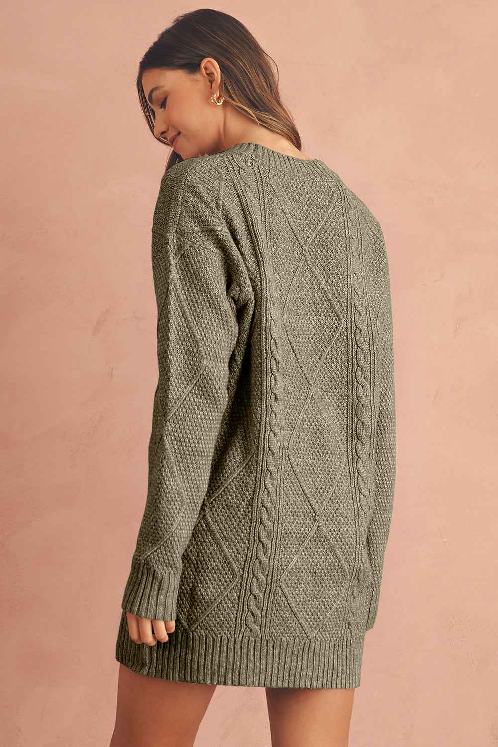 Oatmeal Cable Knit Drop Shoulder Loose Fit Sweater Dress 33ce408cb8608fec