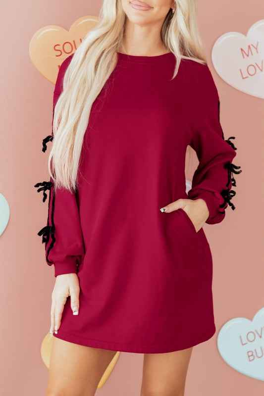 Valentine Bow Tie Long Sleeve Sweatshirt Dress 33d0d3b1-c12e-418d-9056-57aa83b3b904