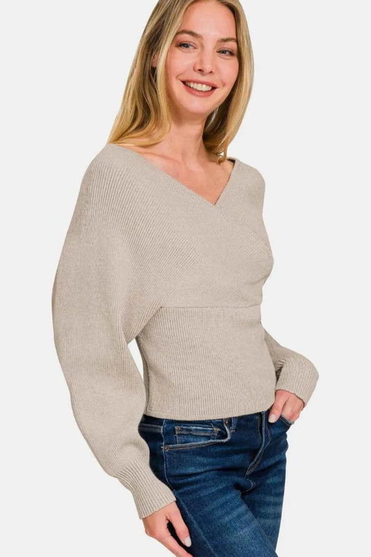 Cross Wrap Rib Long Sleeve Sweater 33d32449-79a9-4626-9fb1-391ed85dc134-Max