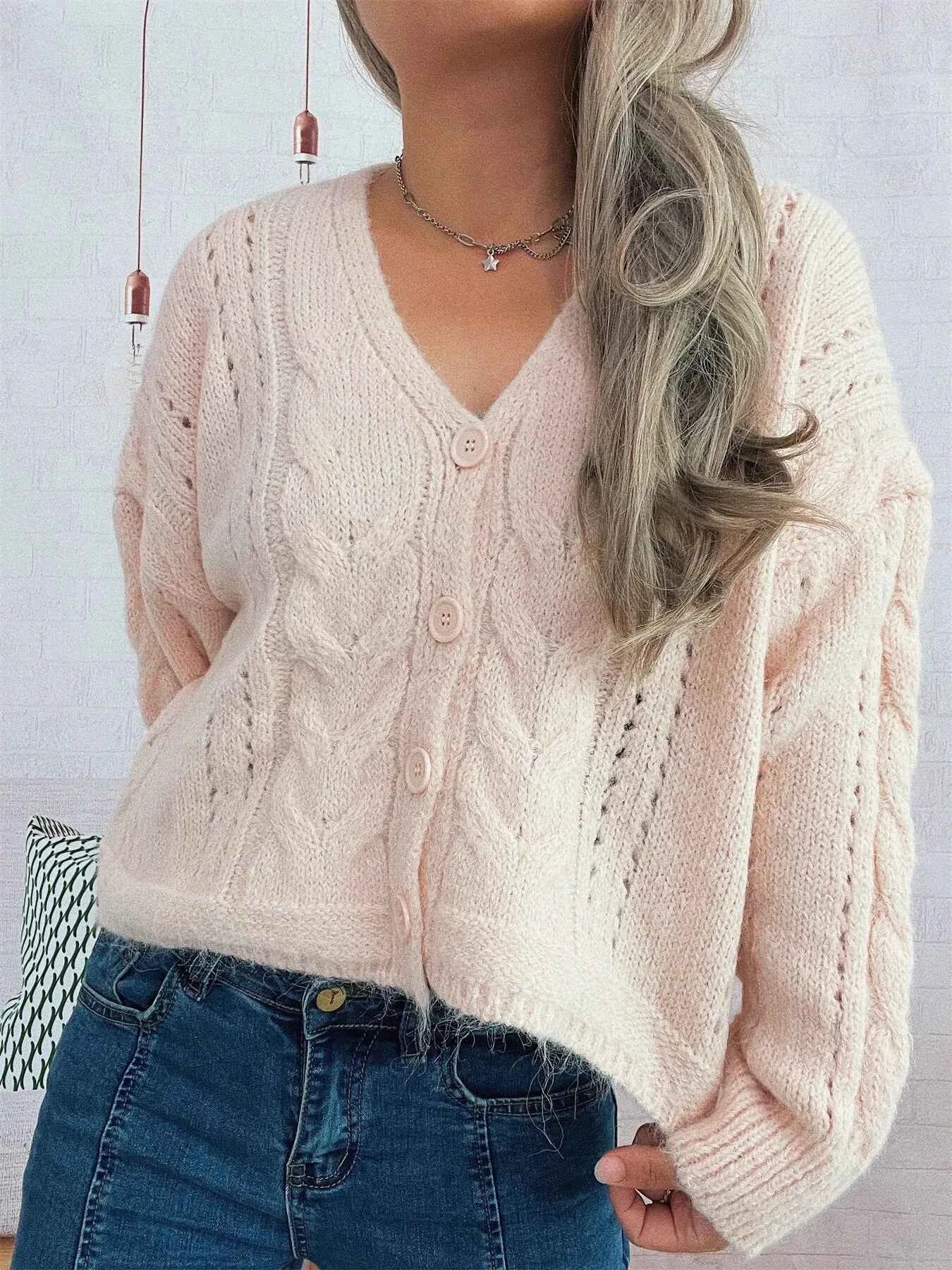 Cable Knit Button-Up Cardigan
