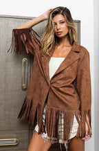 BiBi Suede Single Blazer with Fringed Hem 33ddcbf218fb48f3be06b6531d4325e9-Max-Origin