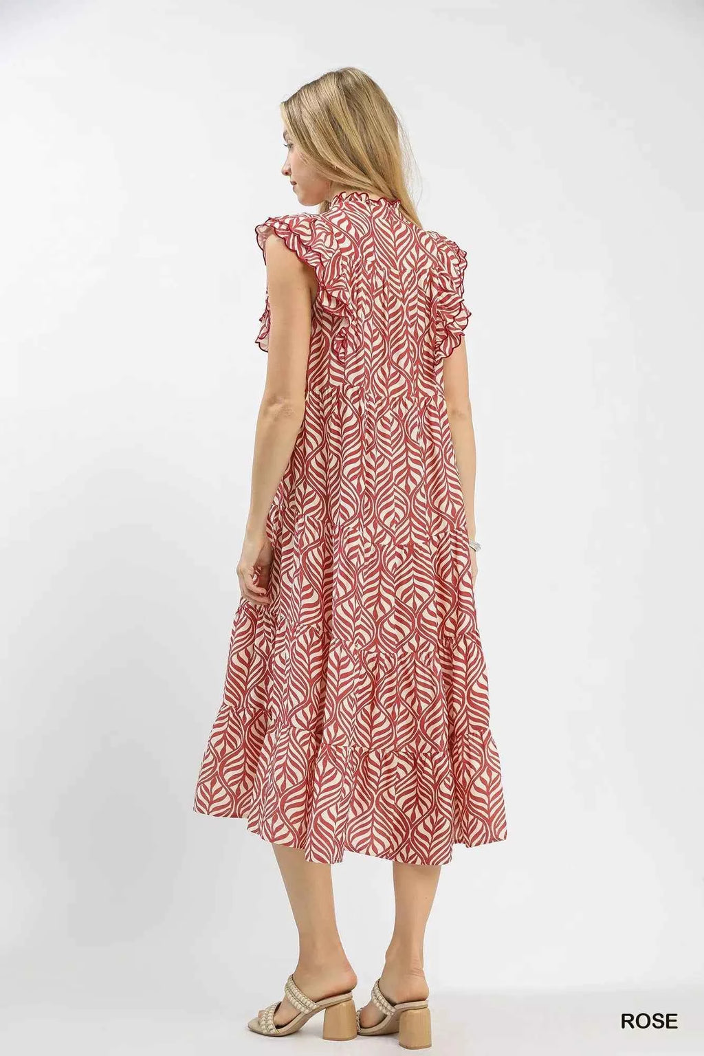 Umgee Leaf Print Tiered Midi Dress with Ruffle Detail 33e235cf-cfb8-4b54-8f5b-db3e138e2de4-Max-Origin