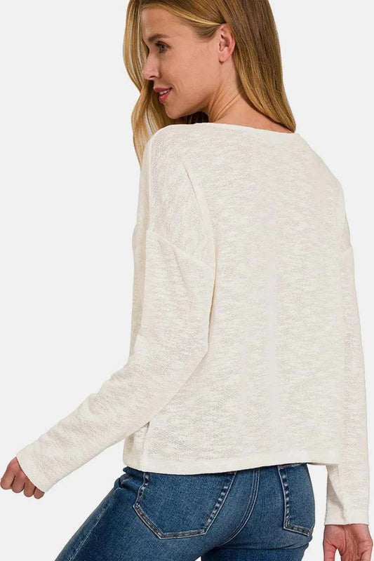 Zenana V-Neck Dropped Shoulder Long Sleeve T-Shirt 33e71b93-26cf-4bf4-8007-4c9cd8ee0d66-Max