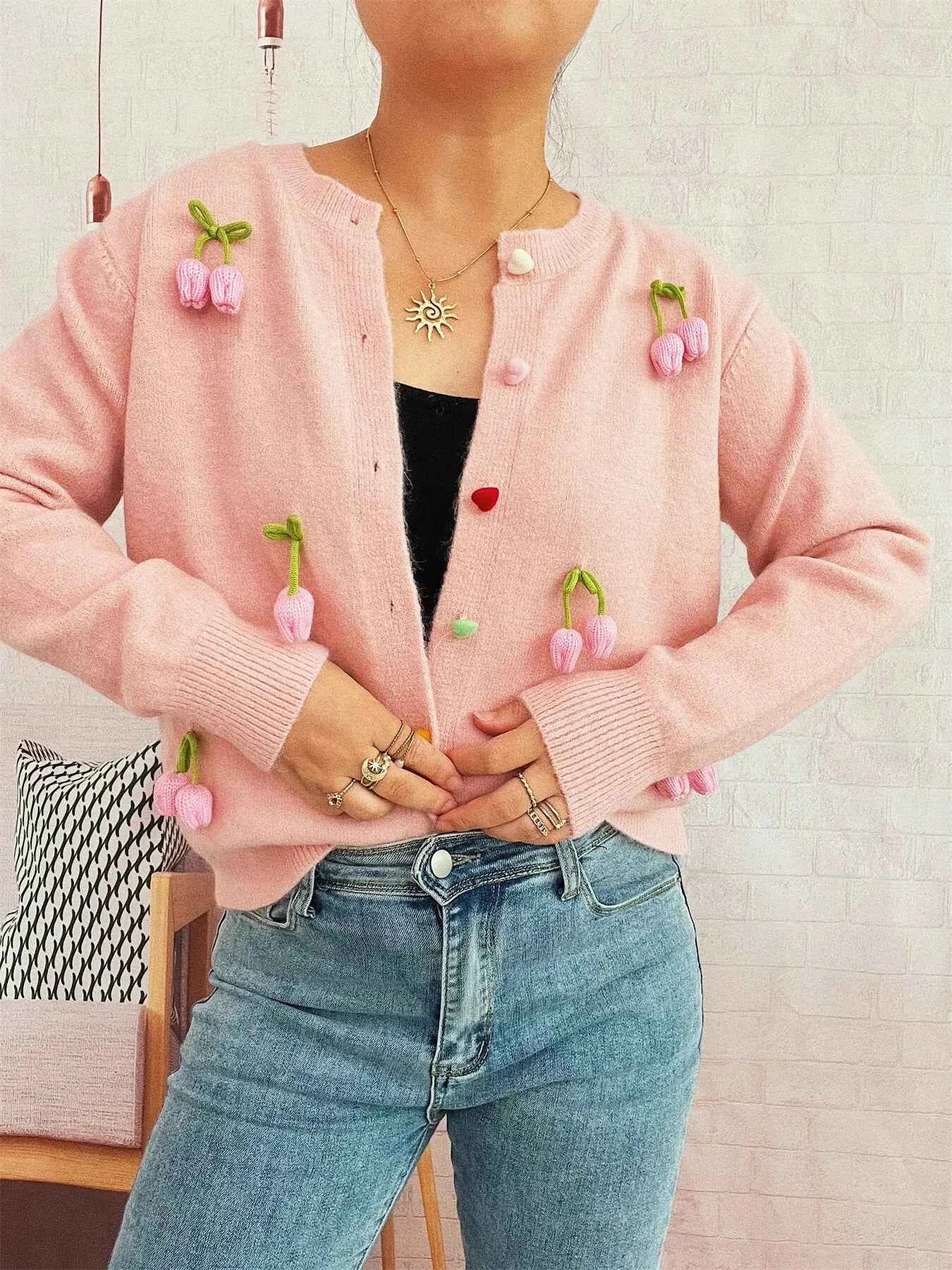 Flower Button Up Long Sleeve Cardigan 33ebe846f8384ff0b724d59eda8c7d48-Max-Origin