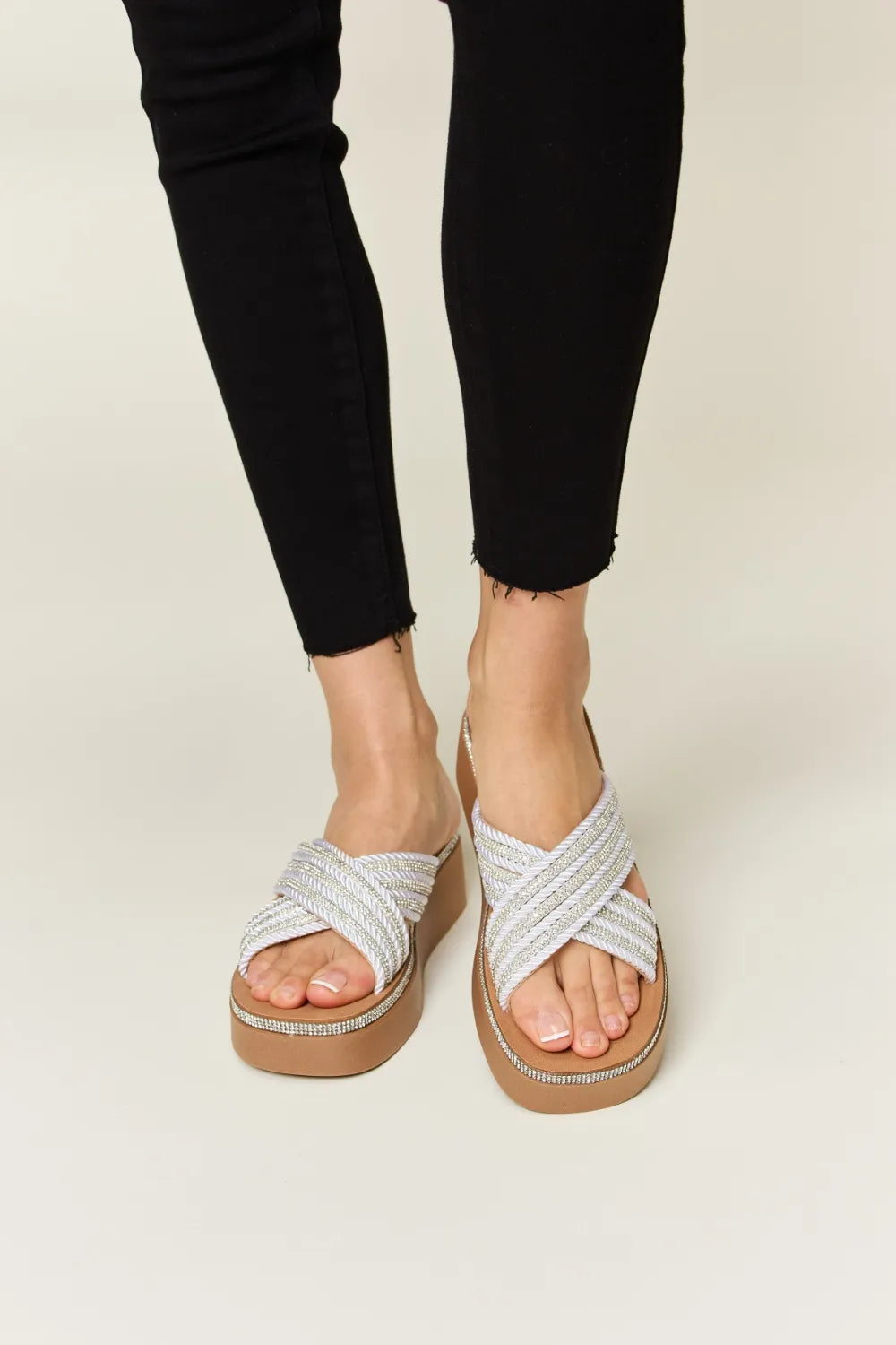 Forever Link Rhinestone Platform Wedge Sandals WHITE 33f1fc42-f60e-4d96-a255-3e189c8479b6-Max