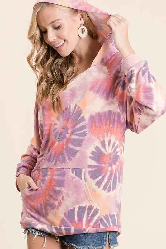 Circular Tie Dye Print Terry Hoodie with Kangaroo 33fa78017c4e4bb89e0b45a320eec9c4-Max-Origin