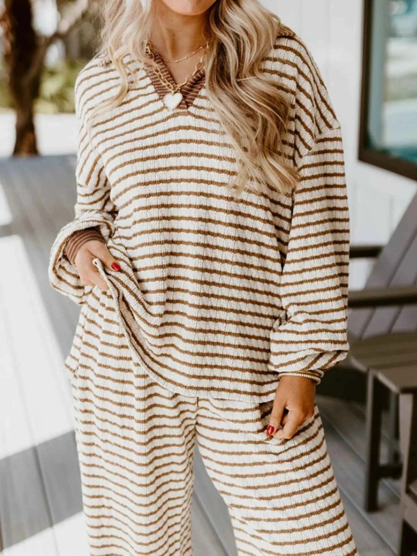 Stripe Collared Top and Drawstring Pant Set 3408a318-78f9-4ebc-a51c-c5513d58386d-Max-Origin