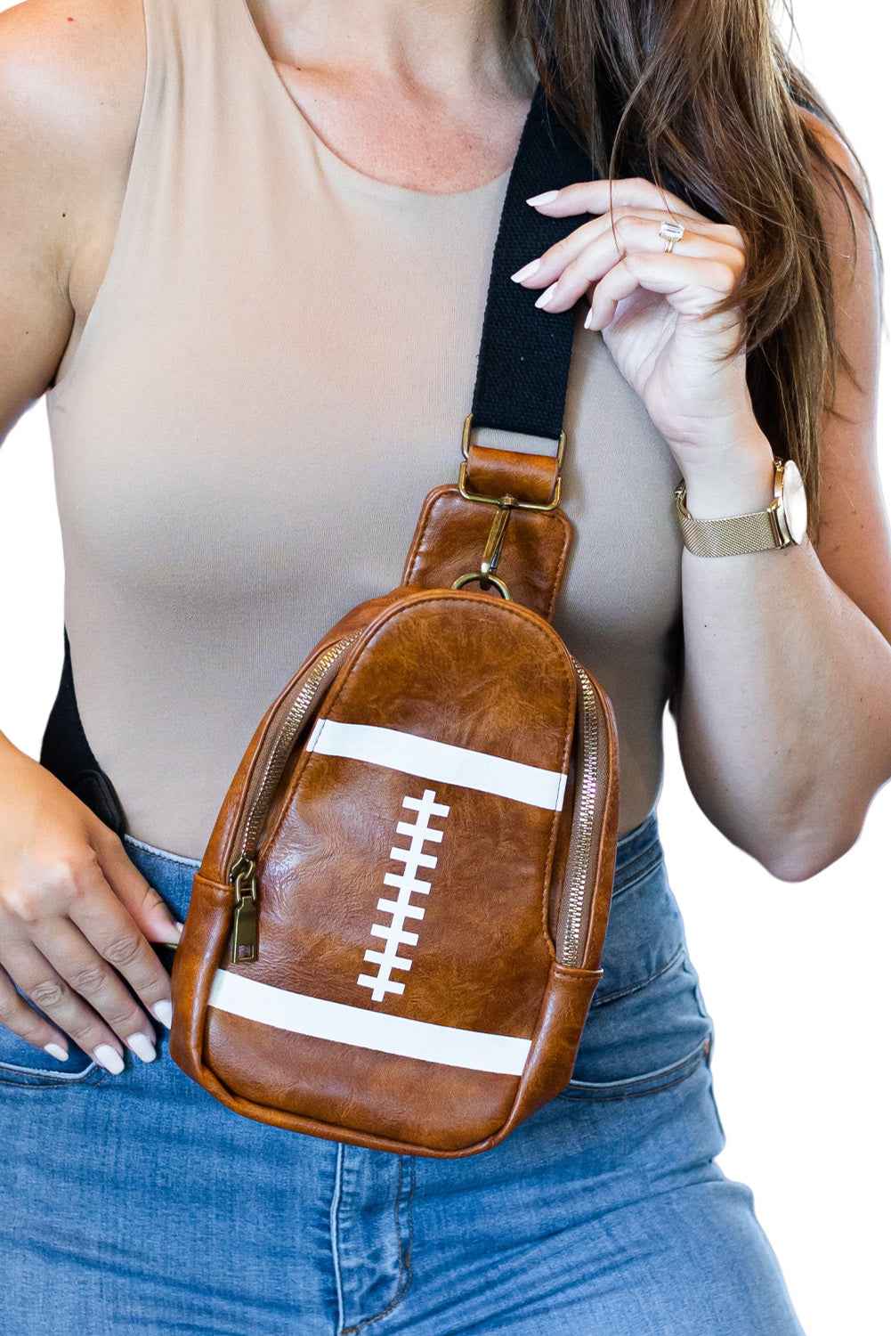 Brown PU Leather Football Mini Crossbody Bag 34143e2a9542c7c4