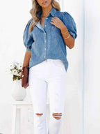 Puff Sleeve Button-Down Denim Top 3417c969-1335-4854-9c3b-918a5a25be26-Max-Origin