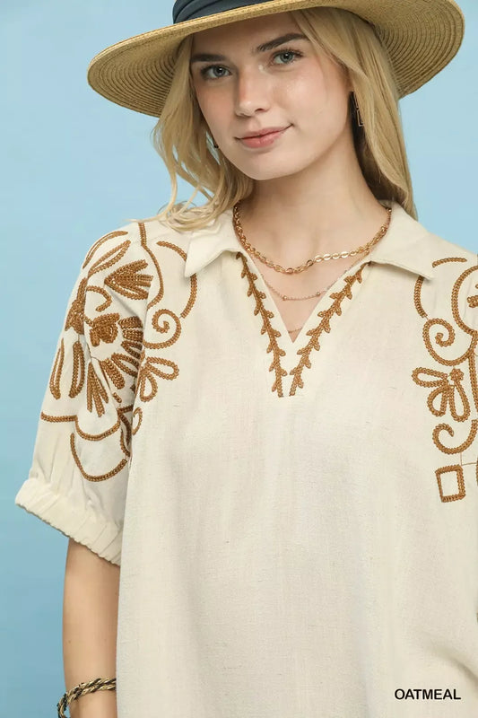 Floral Embroidered Sleeve Blouse 34193443-8ace-495f-a017-33808e452a4a-Max-Origin