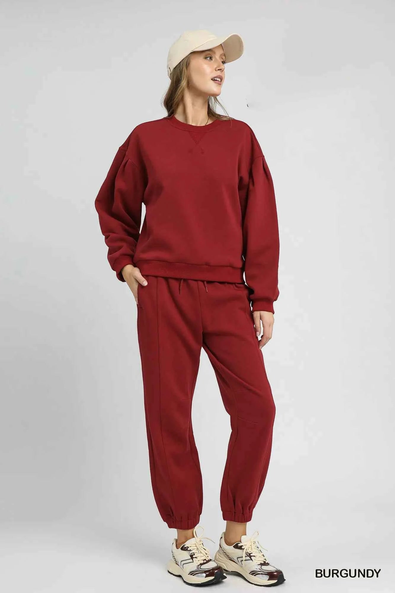 Umgee Round Neck Sweatshirt with Pleated Detail 34196aad-df05-4ed6-b449-d9ef1f72ee54-Max-Origin