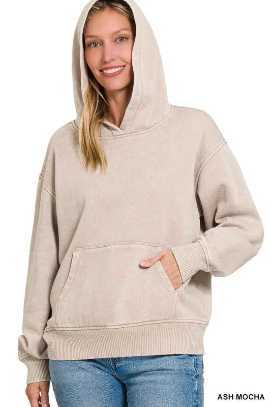 Zenana Fleece Acid Wash Kangaroo Pocket Hoodie ASH MOCHA 341effc7f7964ea09088f0aca3496d01-Max-Origin
