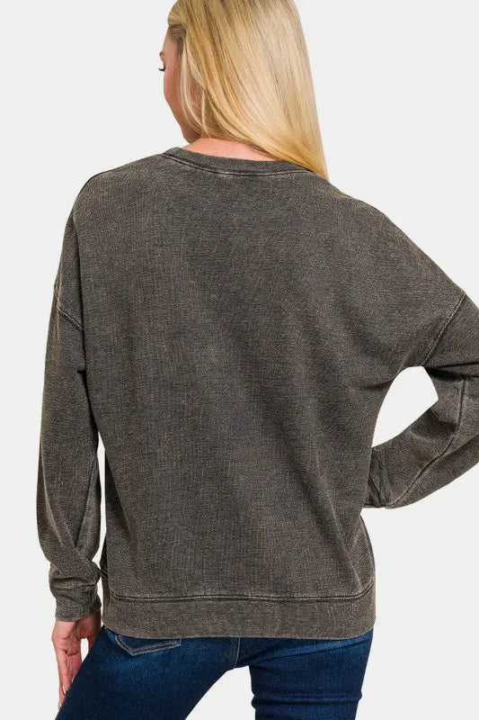 Zenana Washed Round Neck Dropped Shoulder Sweatshirt 3422a6f1-4e0c-4000-bfc8-d4eb423c300e-Max