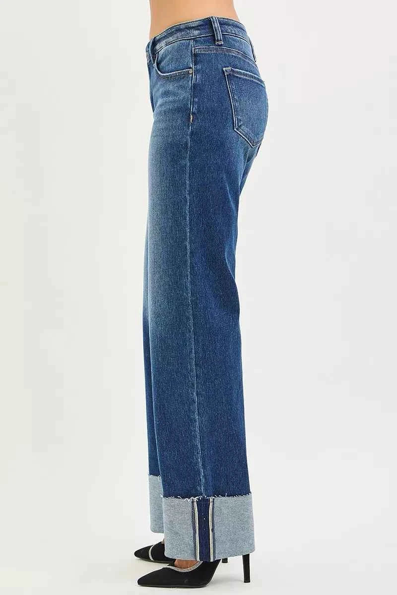 RISEN Mid Rise Wide Straight Jeans With Wide Cuff 34246e1e008746c997bf220346adb6fe-Max-Origin