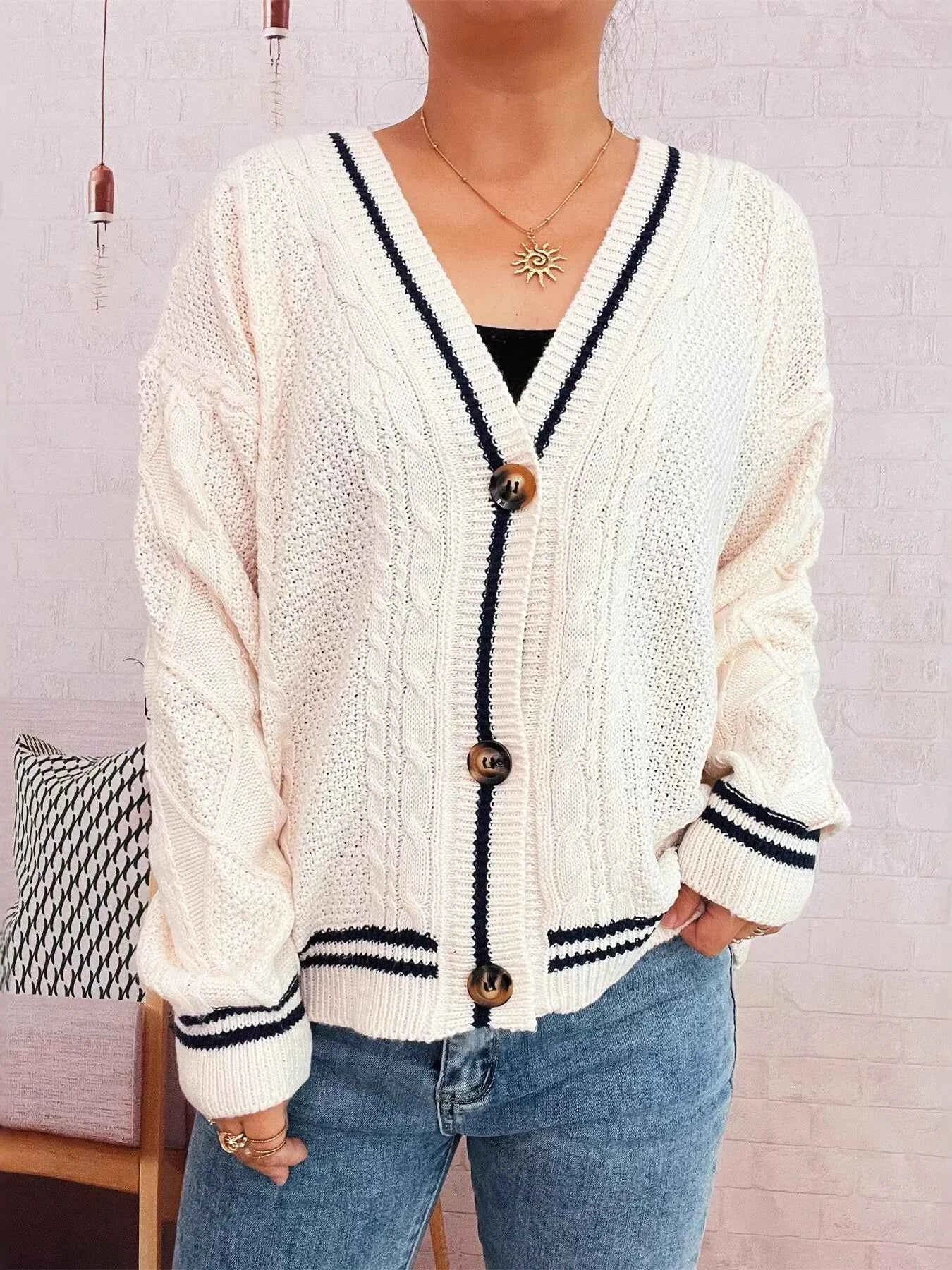 Star Pattern Button-Up Cardigan with Contrast Trim 342d072356cf4d118f57fb5e69a6104c-Max-Origin