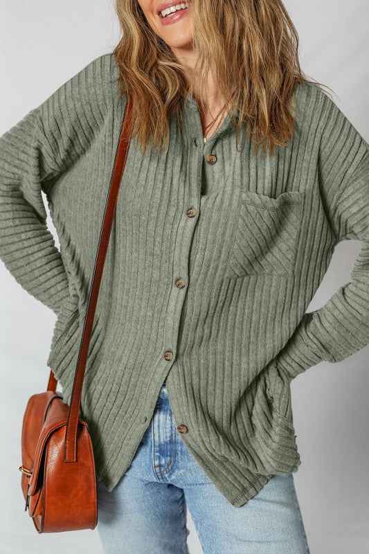 Thermal Ribbed Button-Up Drop Shoulder Textured Sh 34338eb8-0514-4947-950a-525c5a0db3a6