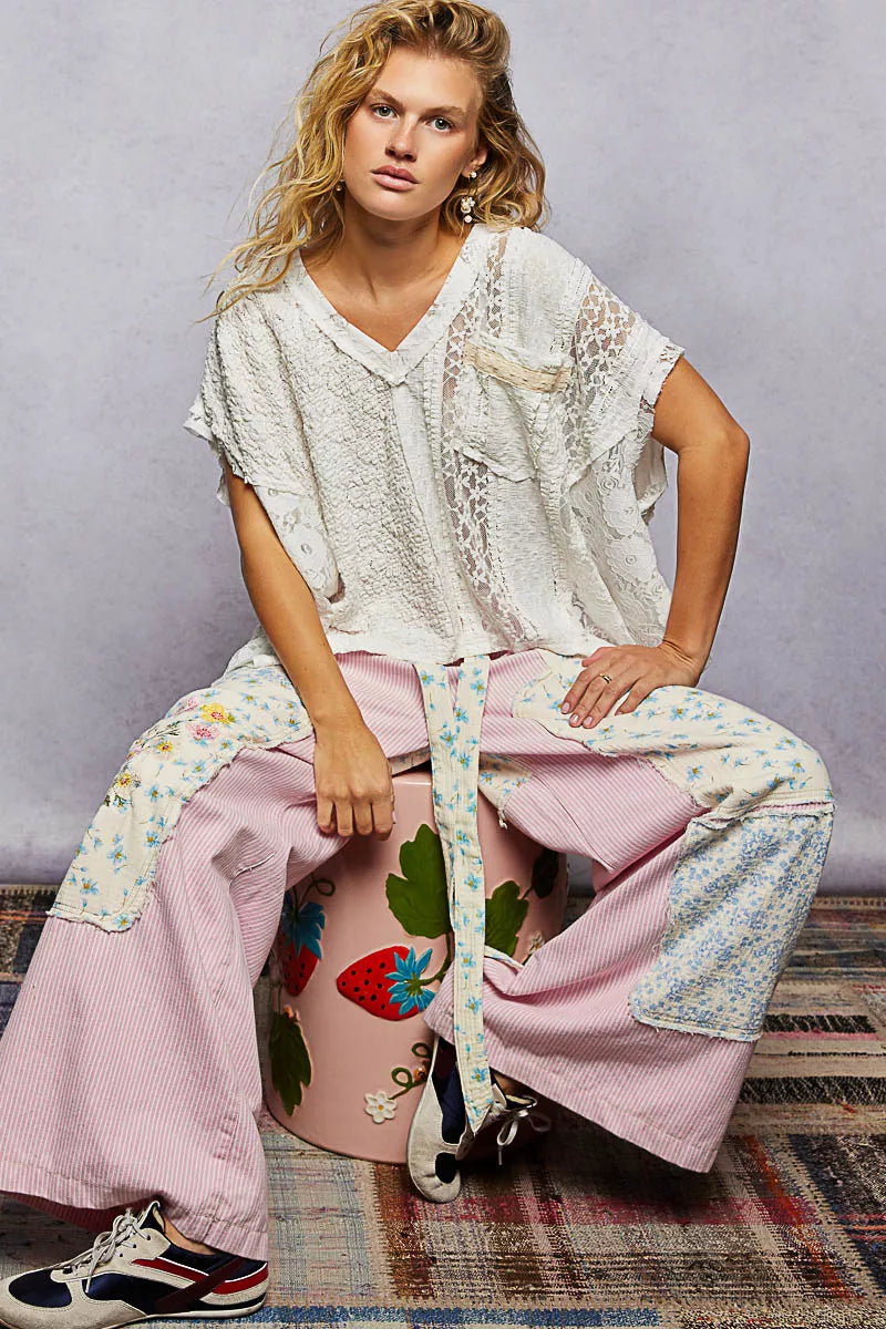 POL Asymmetrical V-Neck Short Sleeve Lace Top 343a68bc-4fa2-4da8-b972-4458d0301325-Max-Origin