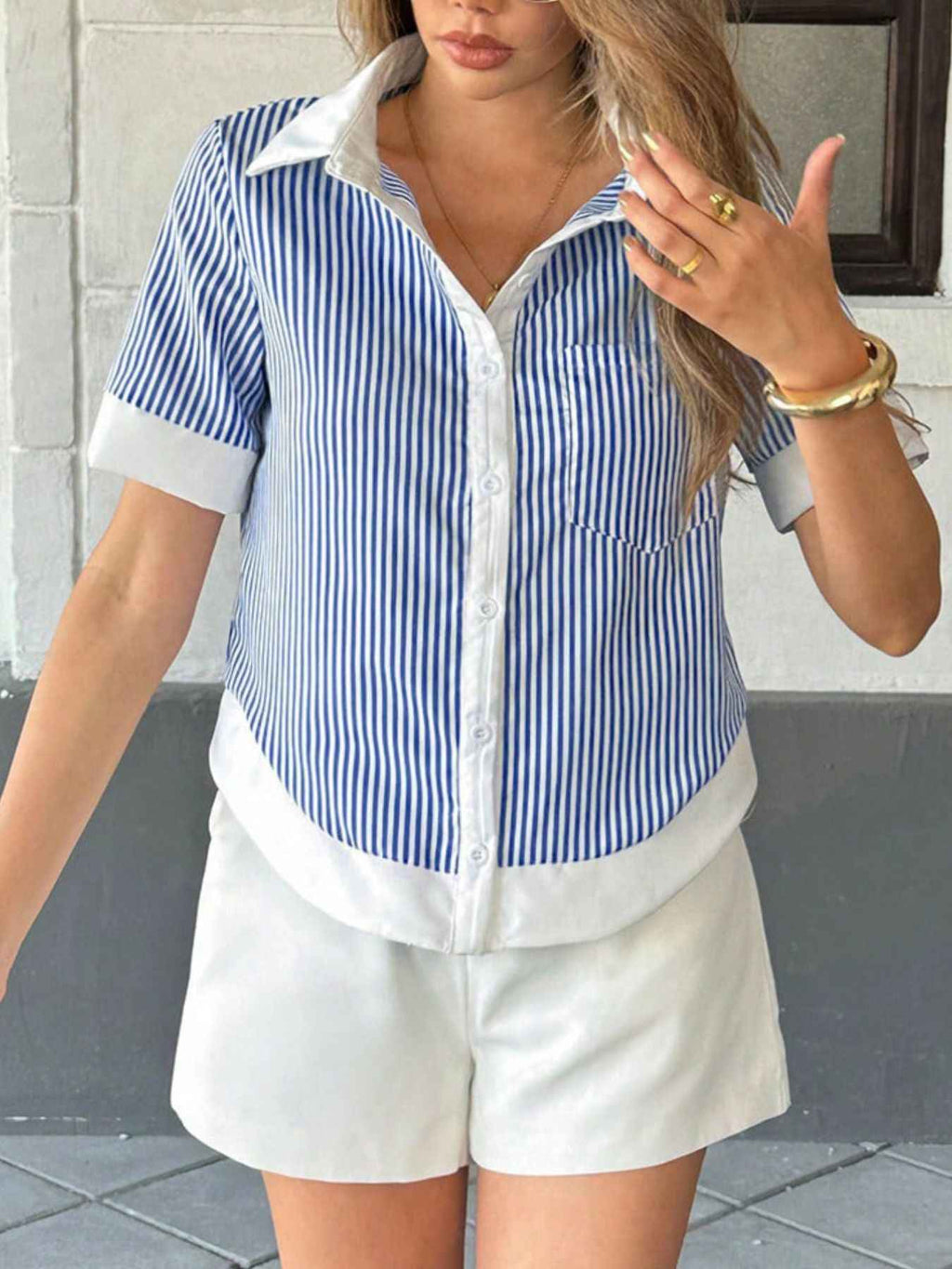 Striped Button-Down Short Sleeve Shirt 343c0c4a-4d56-4c78-8fc4-69895a624120-Max