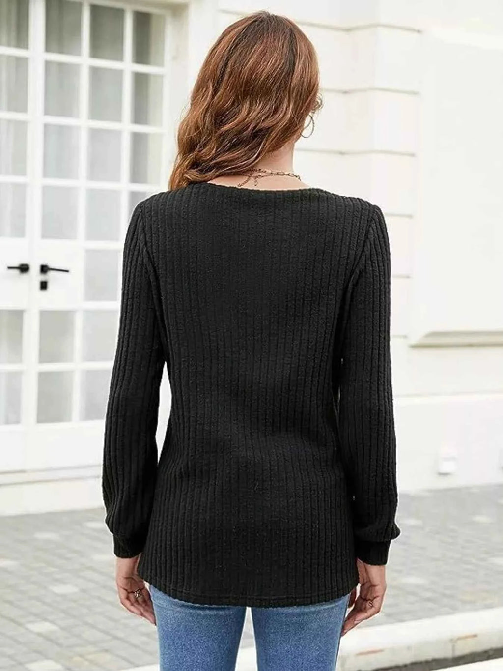 V-Neck Ribbed Long Sleeve Knit Top 344074c8f33b4719a50daabad10d6f8f-Max-Origin