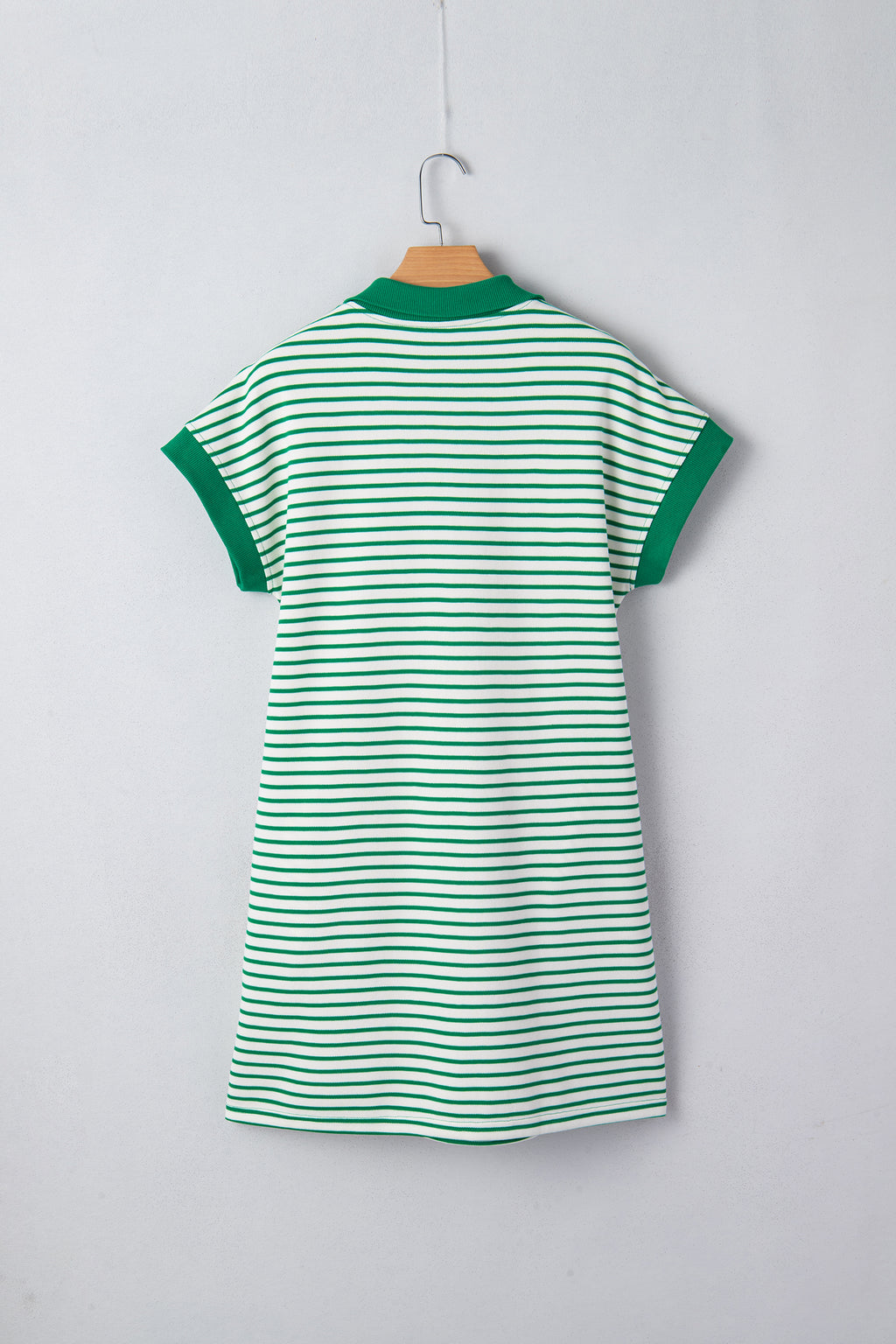 Green Stripe Quarter Zip Polo Collar T Shirt Dress with Pockets 34457012b7408b79