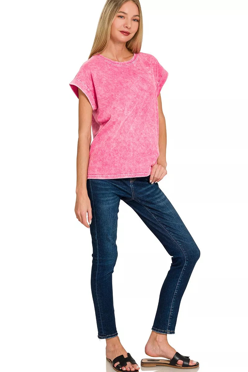 Zenana Halo Washed Cuffed Short Sleeve Tee 3448064bb4ad4f14aa00d26edfb615c5-Max-Origin