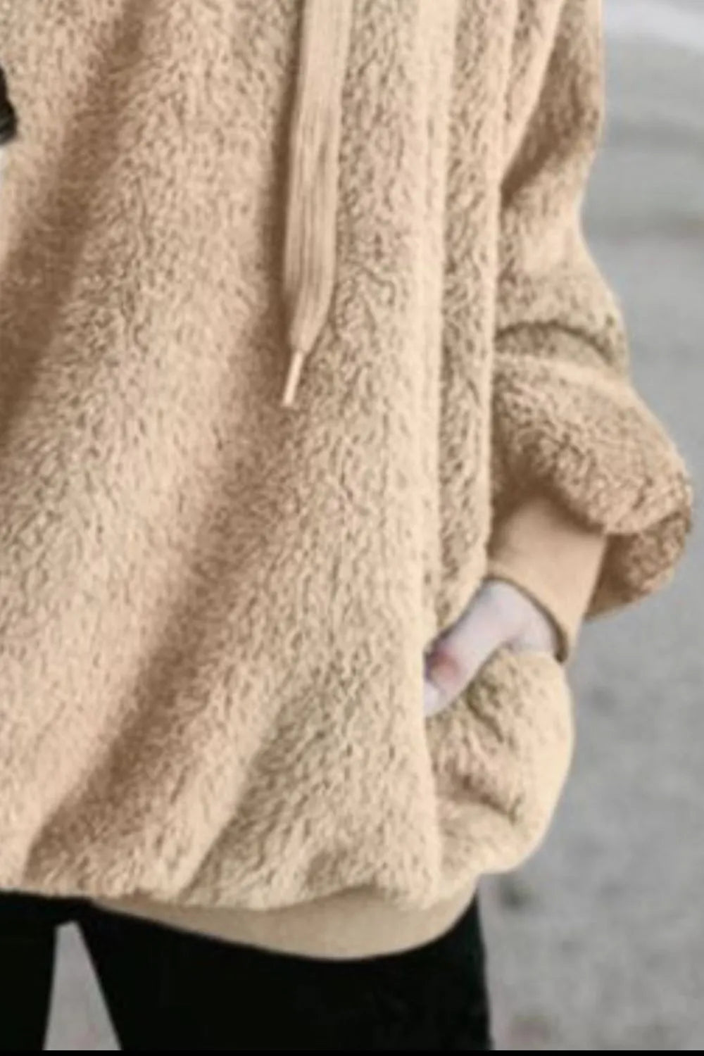 Full Size Quarter-Zip Drawstring Teddy Hoodie 344ea574-57ea-4173-9509-9271e629a6af-Max