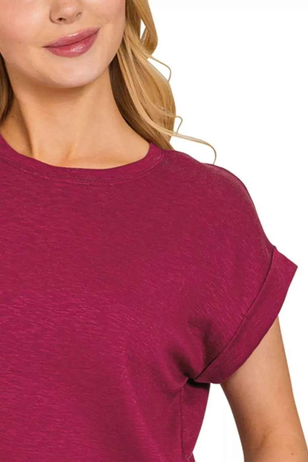 Zenana Cotton Modal Slub Rolled Sleeve T-Shirt 34526c8f-495b-4ac1-ba27-6d606ff7a0ae-Max-Origin