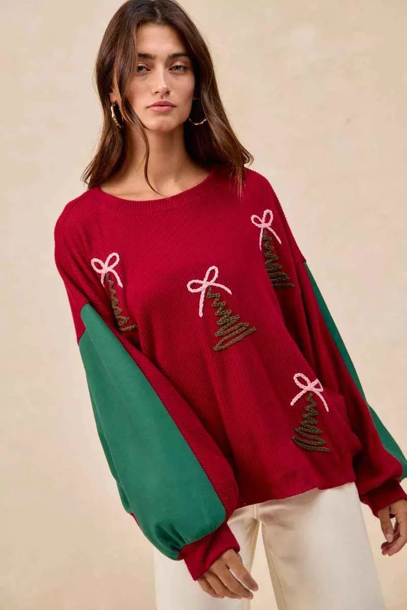 BiBi Christmas Theme Tree Embroidered Sweater 345288cb05734ac191fe87103bdb28a8-Max-Origin