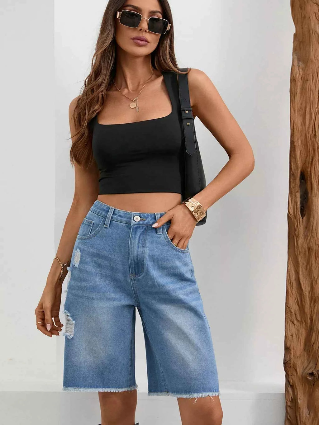 Ripped Frayed Hem Denim Shorts 3452cb70396145e6a9578ad365f78561-Max-Origin