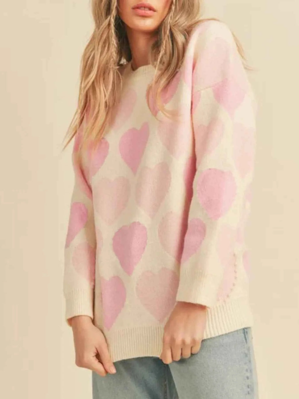 Heart Ribbed Hem Long Sleeve Sweater 34538be0-fcab-4bf7-b071-2cd81fbdc686-Max-Origin