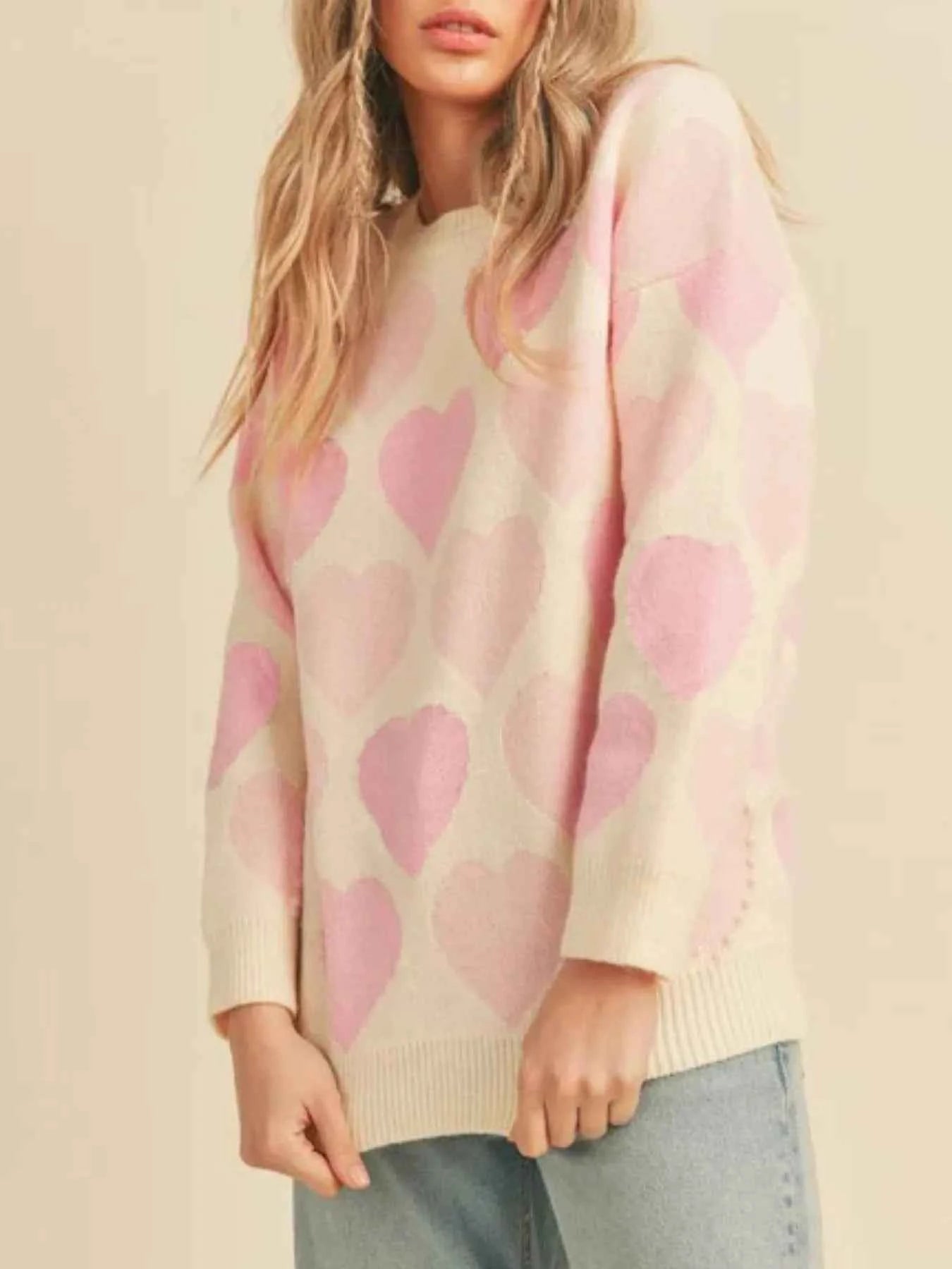 Heart Ribbed Hem Long Sleeve Sweater 34538be0-fcab-4bf7-b071-2cd81fbdc686-Max-Origin