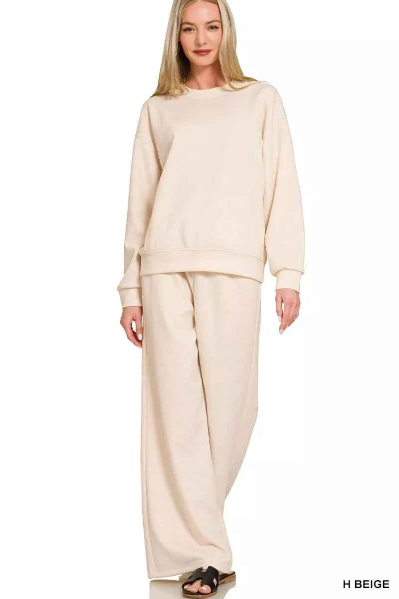 Zenana Scuba Crewneck Pullover and Pants Set