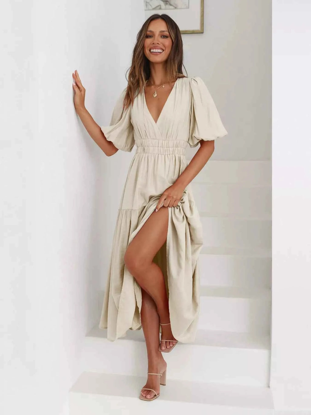 Tiered Puff Sleeve Midi Dress 345e3acb-7407-498e-8de2-9d0db308065e-Max-Origin