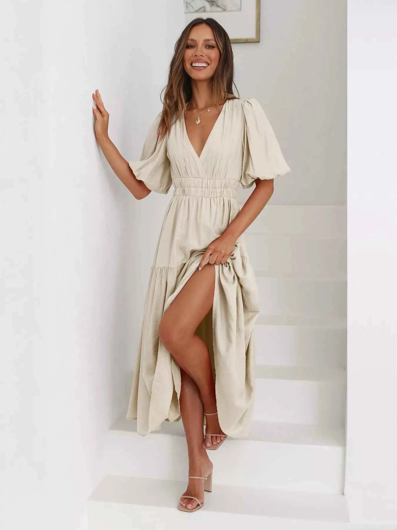 Tiered Puff Sleeve Midi Dress 345e3acb-7407-498e-8de2-9d0db308065e-Max-Origin
