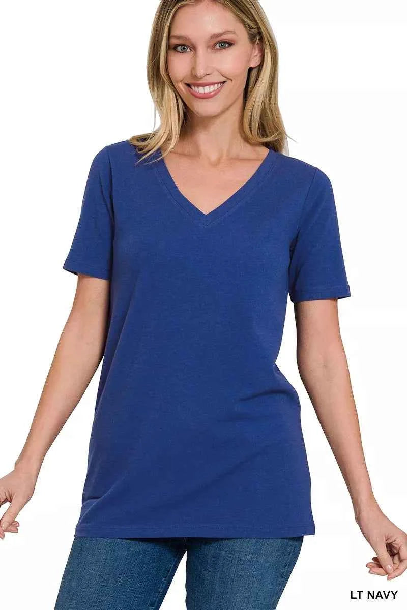Zenana V-Neck Short Sleeve T-Shirt LT NAVY 3462548e948e43ae9e3c7caf3ac0b6df-Max-Origin